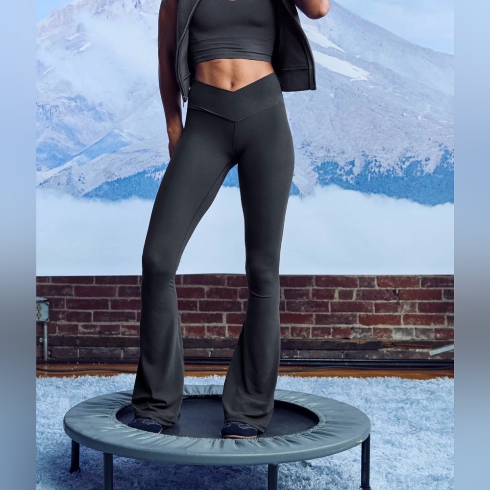 Offline by Aerie Grey High Rise Crossover Waist Flare Athletic Yoga Pant